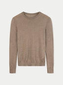 Women's  C-Neck  Cashmere Sweater Taupe  detail view on white background