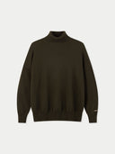 Women's T-Neck Organic Colour Cashmere Sweater Avocado  detail view on white background