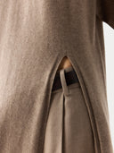 Women’s Cashmere Side-Slit Maxi Dress Taupe worn by model detail view on white background