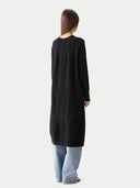 Women’s Cashmere Side-Slit Maxi Dress Black worn by model back view on white background