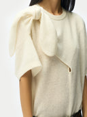 Women's Cashmere Bow-Tie T-shirt White | GOBI Cashmere