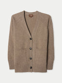 Women's Relaxed-Fit Cashmere Cardigan Taupe detail view on white background