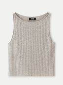 Women's Cashmere Crop Top Dawn Blue detail view on white backround