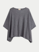 Women's Boat-Neck Cashmere Poncho Grey detail view on white background
