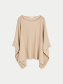 Women's Boat-Neck Cashmere Poncho Beige detail view on white background

