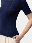 Women's Lace-Knit Cashmere Silk Top Mood Indigo | GOBI Cashmere