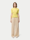 Women's Lace-Knit Cashmere Silk Top Blazzing Yellow | GOBI Cashmere