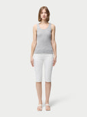 Women's Lightweight Cashmere Silk Tank Top Vapor Blue worn by model, front view on white backround