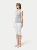 Women's Lightweight Cashmere Silk Tank Top Vapor Blue worn by model, side view on white backround
