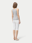 Women's Lightweight Cashmere Silk Tank Top Vapor Blue worn by model, back view on white backround