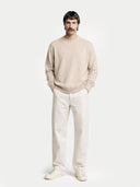 Men's  Beige Cashmere Colour Crewneck Sweater worn by model, front view on white background