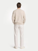Men's  Beige Cashmere Colour Crewneck Sweater worn by model, back view on white background