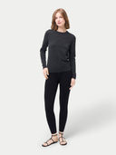 Women's Silk Cashmere Leggings Black worn by model, front view on white background