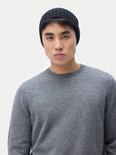 Cashmere Rib Knit Hat Black  worn by model, detail view on white background