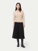 Cashmere Crewneck Sweater Beige worn by model, front view, on white background