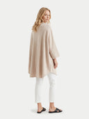 Women's Beige Cashmere Button-Front Poncho worn by model, back view on white background