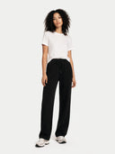 Women's Black Cashmere Straight Leg worn by model, front view on white background