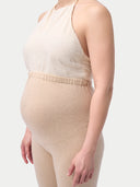 Over Bump Maternity Cashmere Knit Pants Beige worn by model, detail view on white background