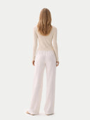 Women's Hidden Button-Front Cashmere Silk Cardigan Snow White  worn by model, back view on white background