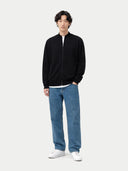 Men's Black Full-Zip Cashmere Cardigan worn by model, front view on white background
