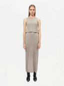 Women's Cashmere Midi Skirt Dawn Blue worn by model, front view on white background