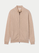 Women's Beige Cashmere Full-Zip Cardigan detail view on white background