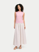 Women's Almond Blossom Cashmere Crewneck Vest  worn by model, front view on white background