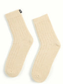 Organic Colour Unisex Cashmere Trim Knit Bed Socks Beige detail view on white background