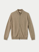 Women's Taupe Cashmere Full-Zip Cardigan detail view on white background